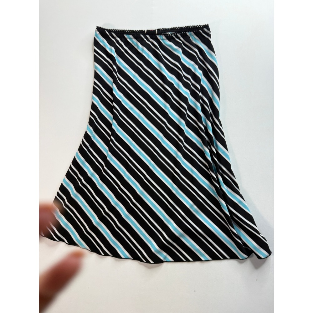 Wrapper‎ Striped A-Line Skirt Women's Medium Black Blue White Jersey Stretch